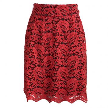 Pre Owned Dolce and Gabbana Red Lace Scalloped Bottom Skirt S