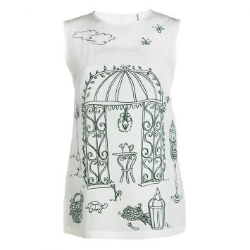 Pre Owned Dolce and Gabbana White Botanical Garden Printed Silk Sleeveless Top S