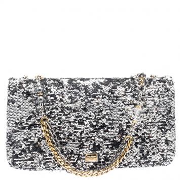 Pre Owned Dolce and Gabbana Silver Sequin Charles Shoulder Bag