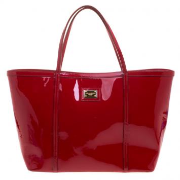 Pre Owned Dolce and Gabbana Red Patent Leather Miss Escape Tote