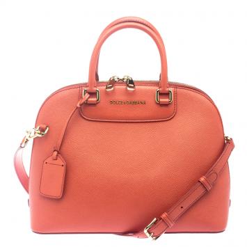 Pre Owned Dolce and Gabbana Red Orange Leather Small Megan Dome Satchel