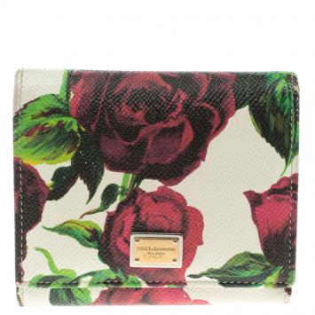Pre Owned Dolce and Gabbana Multicolor Floral Print Leather Trifold Wallet