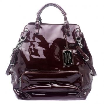 Pre Owned Dolce and Gabbana Burgundy Patent Leather Miss Pocket Tote 