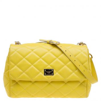 Pre Owned Dolce and Gabbana Yellow Quilted Leather Miss Kate Shoulder Bag