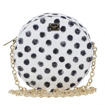 Pre Owned Dolce and Gabbana Graphic Polka Dot Fabric Brocade Round Glam Crossbody