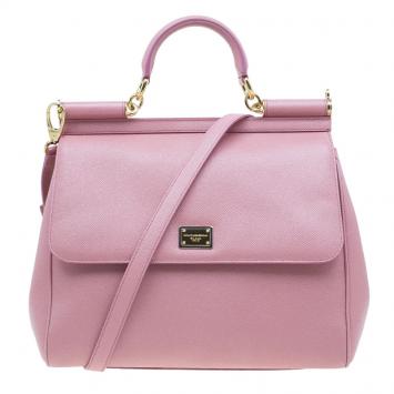 Pre Owned Dolce and Gabbana Pink Leather Large Miss Sicily Tote