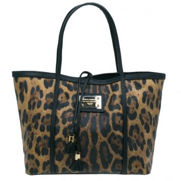 Pre Owned Dolce and Gabbana Leopard Print Miss Escape Shopping Tote Bag