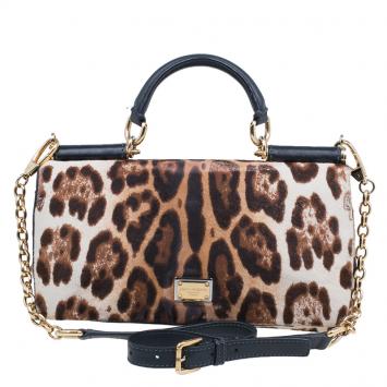 Pre Owned Dolce and Gabbana Leopard Print Pony Hair Miss Sicily Shoulder Bag