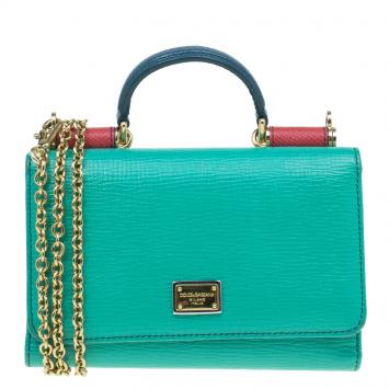 Pre Owned Dolce and Gabbana Green Tri Color Leather Dauphine Phone Bag