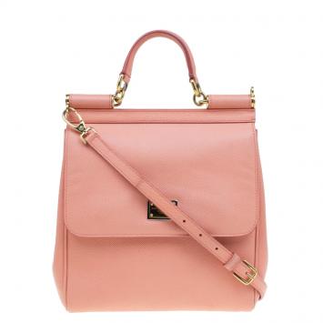 Pre Owned Dolce and Gabbana Pink Leather Medium Miss Sicily Tote Bag 