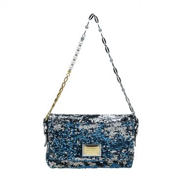 Pre Owned Dolce and Gabbana Blue/Silver Sequin Miss Charles Shoulder Bag