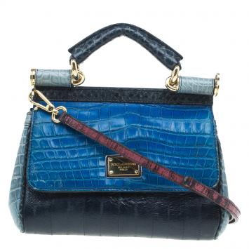 مملوكة مسبقًا Dolce and Gabbana Multicolor Crocodile and Leather Small Miss Sicily Tote