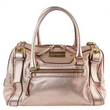 Pre Owned Dolce and Gabbana Metallic Pink Leather Miss Easy Way Satchel