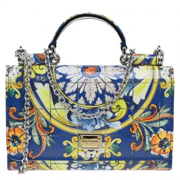 Pre Owned Dolce and Gabbana Multicolor Majolica Print Patent Leather Mini Von Crossbody Bag