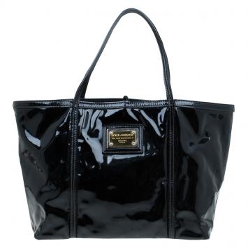 Pre Owned Dolce and Gabbana Black Patent Leather Miss Escape Tote