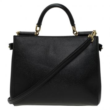 Pre Owned Dolce and Gabbana Black Leather Miss Sicily Tote
