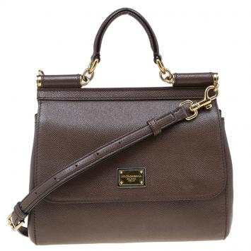 مملوكة مسبقًا Dolce and Gabbana Brown Leather Medium Miss Sicily Top Handle Bag