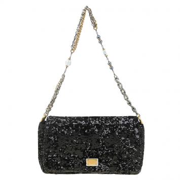 Pre Owned Dolce and Gabbana Black Sequin Charles Shoulder Bag