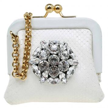 Pre Owned Dolce and Gabbana White Python Embellished Chain Coin Purse