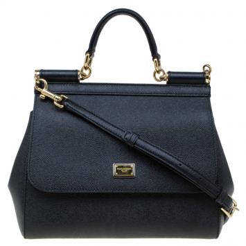 مملوكة مسبقًا Dolce and Gabbana Black Leather Medium Miss Sicily Top Handle Bag