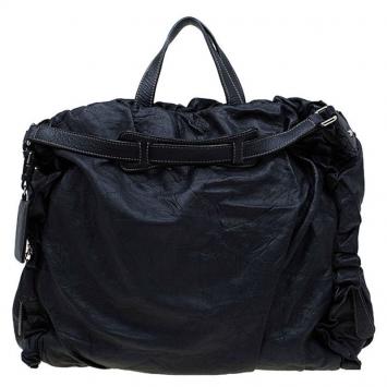 Pre Owned Dolce and Gabbana Black Distressed Leather Miss Rouche Tote 