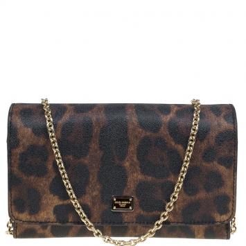 Pre Owned Dolce and Gabbana Leopard Print Leather Nina Clutch Bag