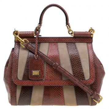 Pre Owned Dolce and Gabbana Multicolor Python and Suede Medium Miss Sicily Top Handle Bag