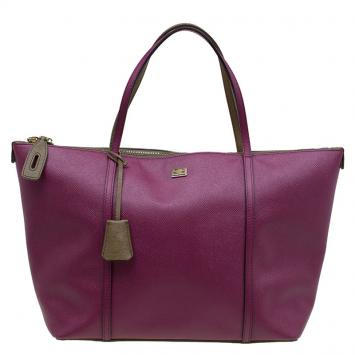 Pre Owned Dolce and Gabbana Purple/Brown Leather Miss Escape Tote