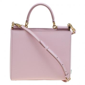 Pre Owned Dolce and Gabbana Pink Leather Medium Miss Sicily Shopper Bag