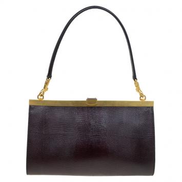 Pre Owned Dolce and Gabbana Burgundy Iguana Miss Sophia Clutch