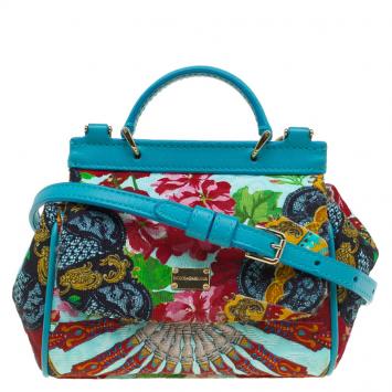 Pre Owned Dolce and Gabbana Multi Color Fabric Floral Print Micro Miss Sicily Tote