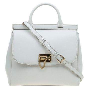 Pre Owned Dolce and Gabbana White Leather Top Handle Bag