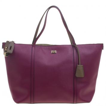 Pre Owned Dolce and Gabbana Purple/Brown Leather Miss Escape Tote