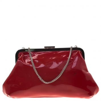 Pre Owned Dolce & Gabbana Red Patent Leather Chain Frame Clutch