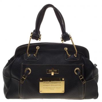 Pre Owned Dolce and Gabbana Black Grain Leather Satchel