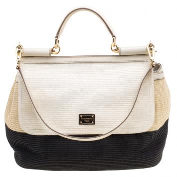 Pre Owned Dolce and Gabbana Tricolor Woven Miss Sicily Soft Top Handle Bag
