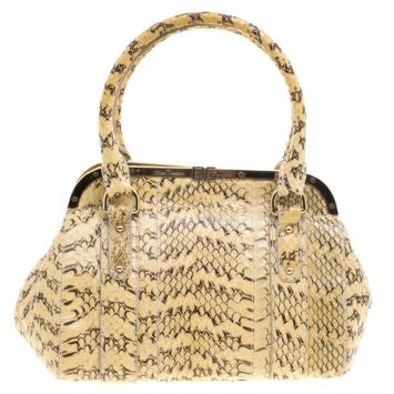 Pre Owned Dolce and Gabbana Yellow Python Frame Satchel
