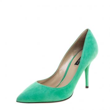 Pre Owned Dolce and Gabbana Emerald Green Suede Pointed Toe Pumps Size 39