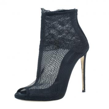 Pre Owned Dolce and Gabbana Black Lace Ankle Booties Size 37