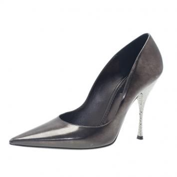 Pre Owned Dolce and Gabbana Grey Metallic Leather Pointed Toe Pumps Size 38