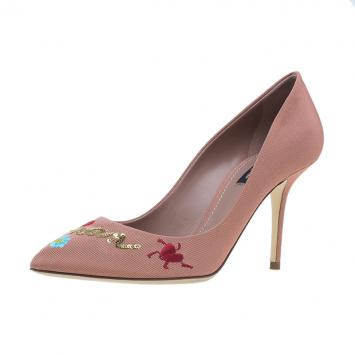 Pre Owned Dolce and Gabbana Nude Grosgrain Bellucci Je T'Aime Mamma Pumps Size 38.5