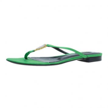 Pre Owned Dolce and Gabbana Green Satin Thong Sandals Size 38.5