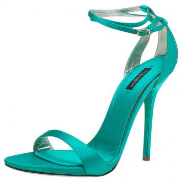 Pre Owned Dolce and Gabbana Green Satin Ankle Strap Sandals Size 41