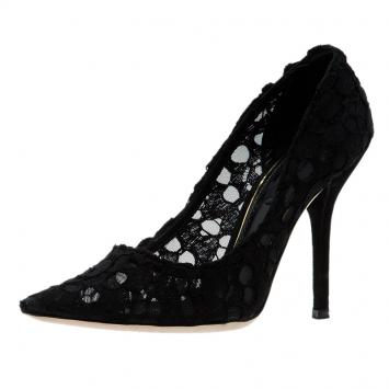 Pre Owned Dolce and Gabbana Black Lace Pointed Toe Pumps Size 36