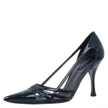 Pre Owned Dolce and Gabbana Black Leather Cutout Strappy Pointed Toe Pumps Size 36