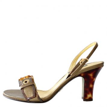 Pre Owned Dolce and Gabbana Bronze Leather Buckle Slingback Sandals Size 36.5