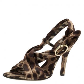 Pre Owned Dolce and Gabbana Leopard Print Silk Slingback Sandals Size 39