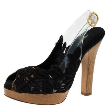 Pre Owned Dolce and Gabbana Leopard Pony Hair, PVC and Lace Slingback Sandals Size 38.5