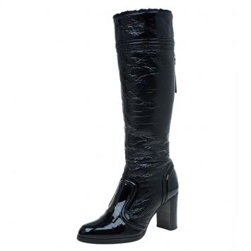 Pre Owned Dolce and Gabbana Black Patent Knee Boots Size 39