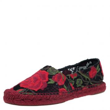 Pre Owned Dolce and Gabbana Rose Lace Macrame Espadrilles Size 39